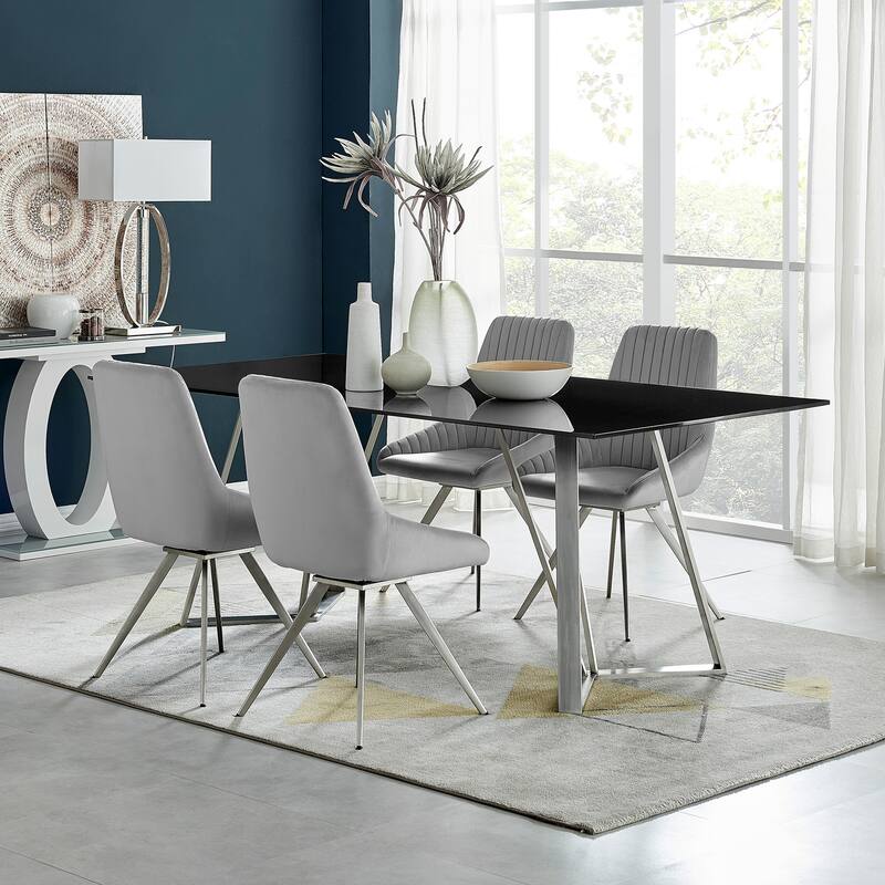 Glam Gray Dining Set - 5 Piece Rectangular Table & Chairs - Modern Fabric Upholstery