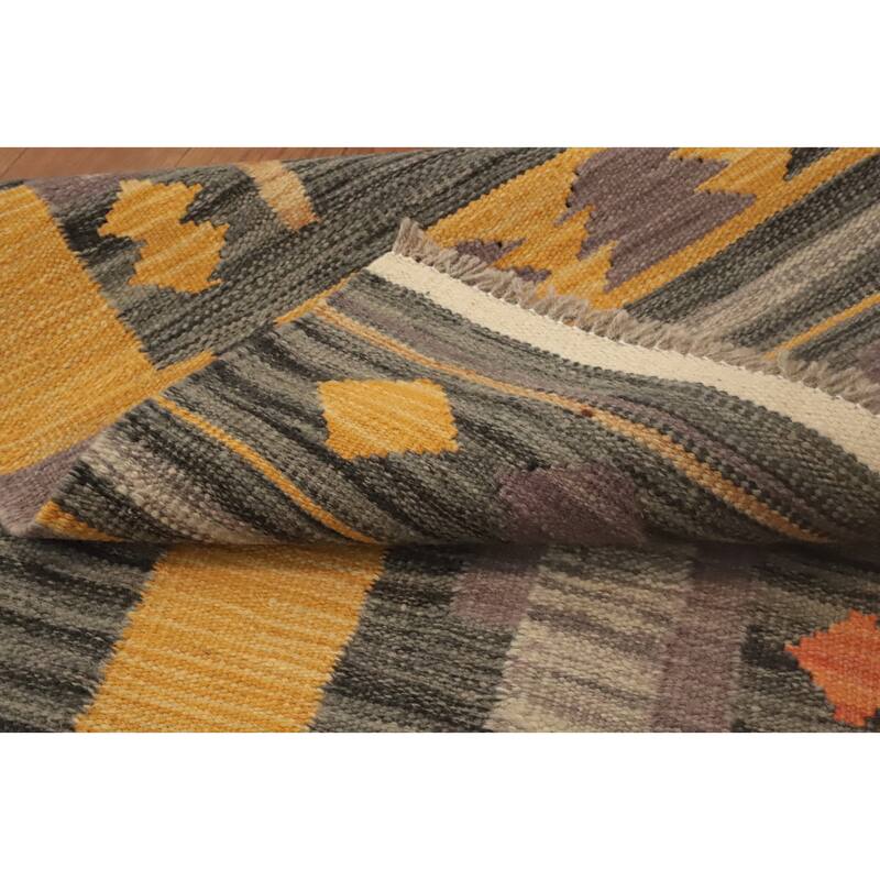 Hand Woven Oriental 100% Wool Carpet Southwestern Tribal Multi-Colored Kilim Runner Rug - 7' 9'' X 2' 0''