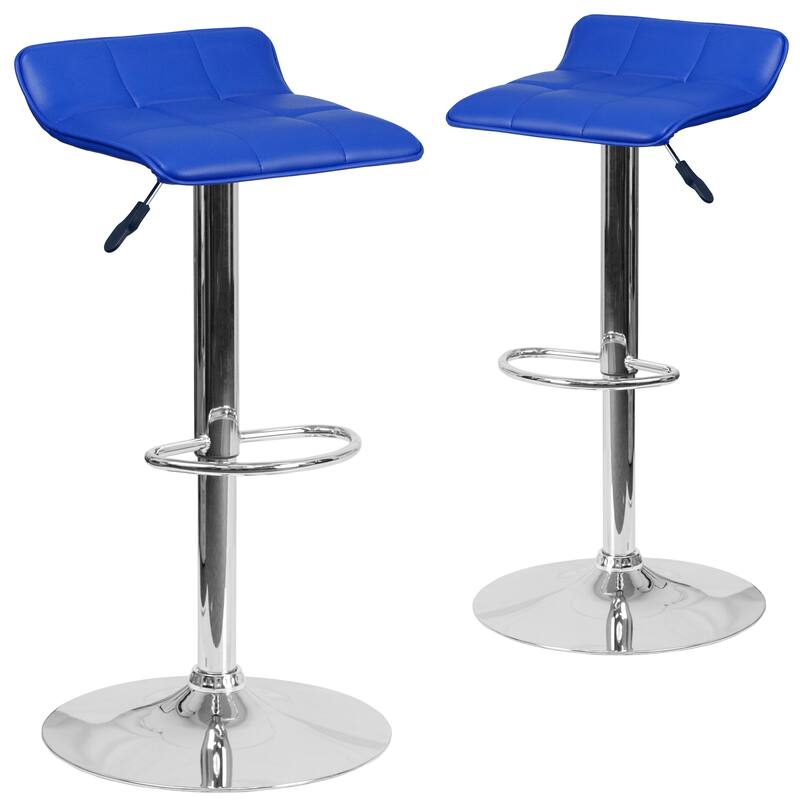 2 Pack Contemporary Vinyl Adjustable Height Barstool with Quilted Wave Seat