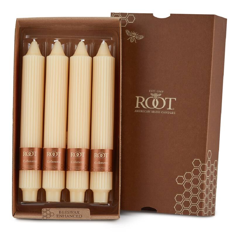 Root Unscented Grecian Collenette Taper Candles box of 4 - 9 X 1-1/4 - Buttercream