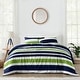 preview thumbnail 1 of 4, Navy and Lime Green on White Stripe Full/Queen 3-piece Comforter Set