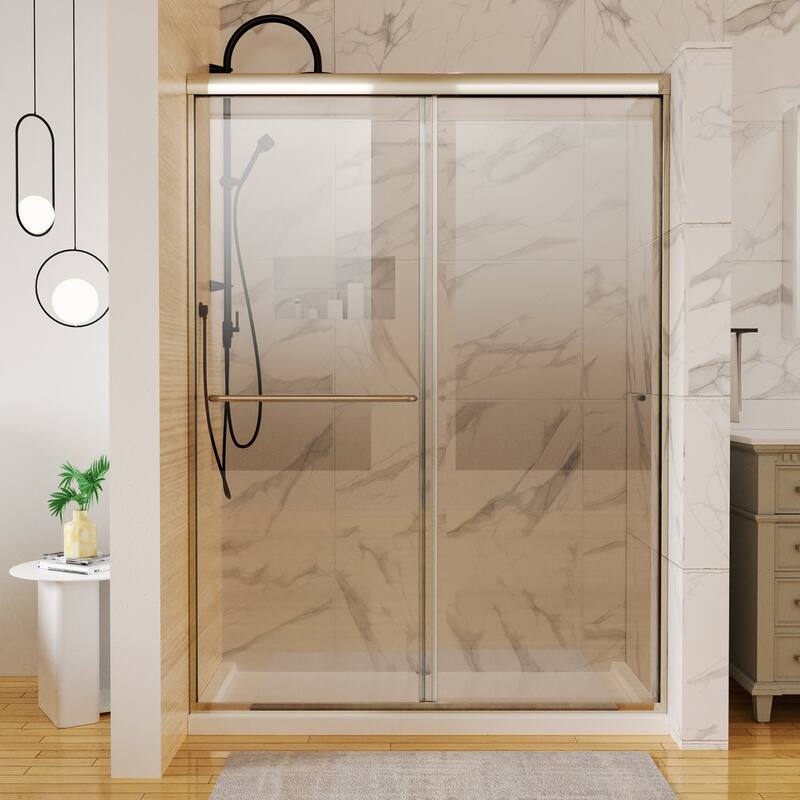 54'' x 72'' Glass Semi-Frameless Double Sliding Shower Tub Door in Matte Black/Brushed Nickel
