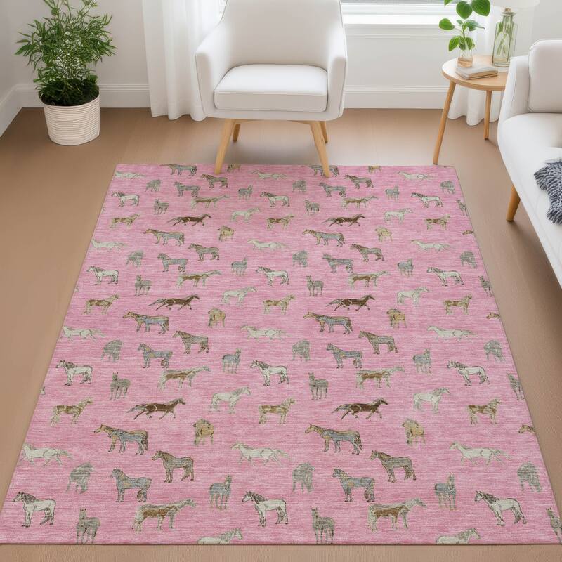 Machine Washable Indoor/ Outdoor Horses Chantille Rug