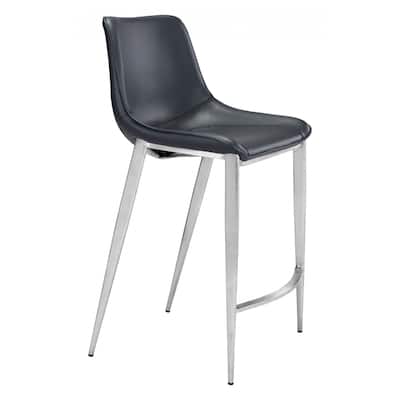 HomeRoots Set Of Two 40" Black And Silver Steel Low Back Counter Height Bar Chairs With Footrest - 20.7