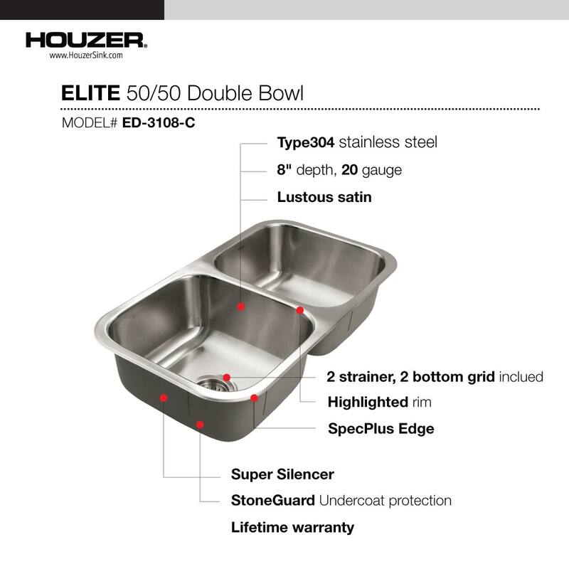 Houzer ED-3108-C Elite 31-1/2" Undermount Double Basin Stainless Steel - Stainless Steel