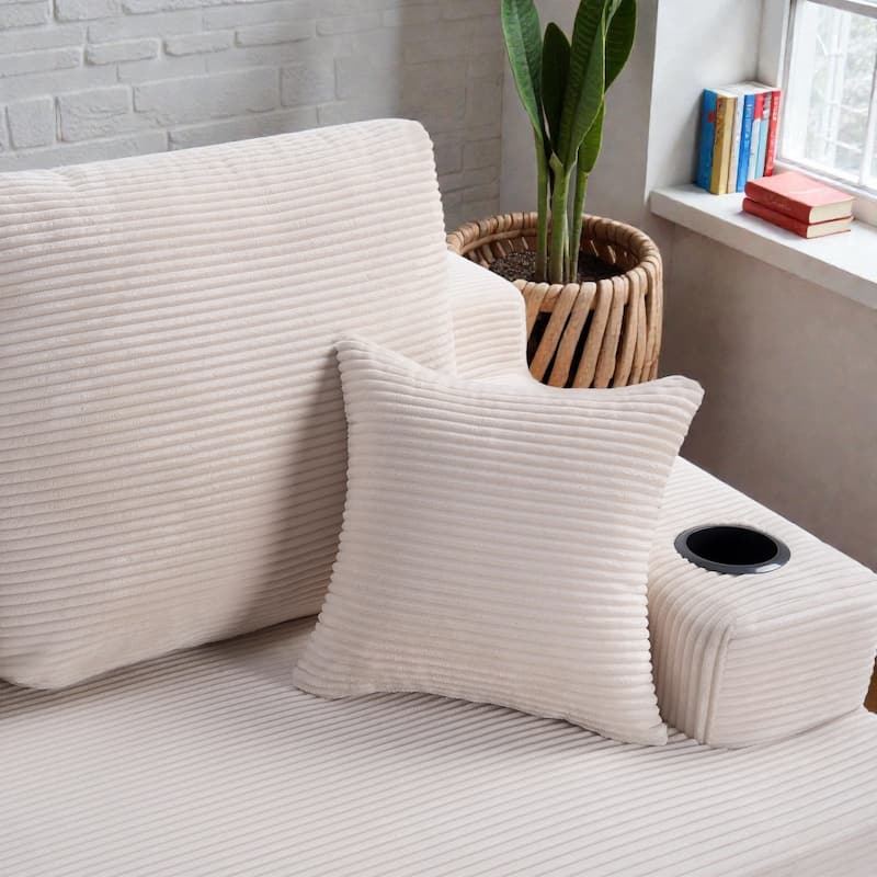 87 Inch 3 Seater Sofa Couch, Deep Seat Corduroy Living Room Sofa with Cup Holders and Side Pockets