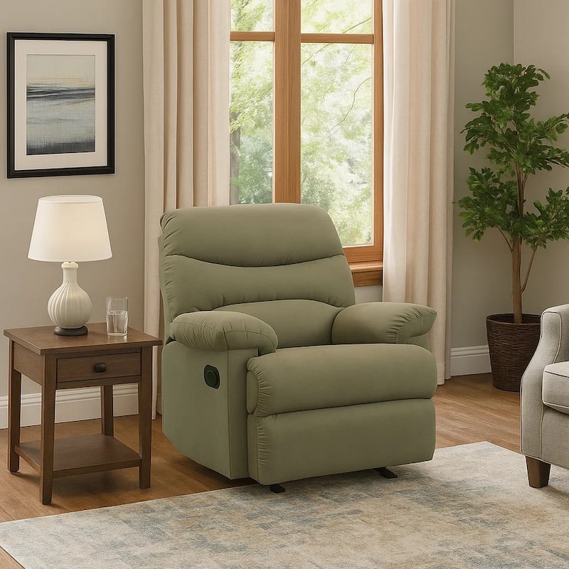 Deby 35 Inch Modern Recliner, Foam Cushioned Seat, Microfiber, Sage Green