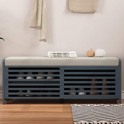 Distressed Shutter Storage Bench with Acacia Veneer