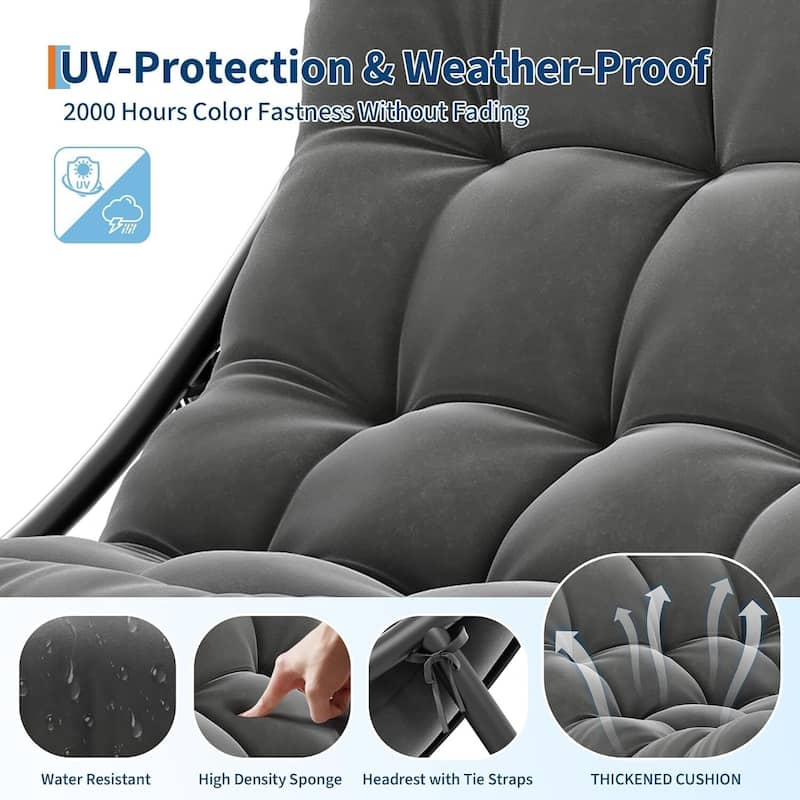 Outdoor Patio Papasan Rocking Chair with Cushion for Porch, Garden, Living Room