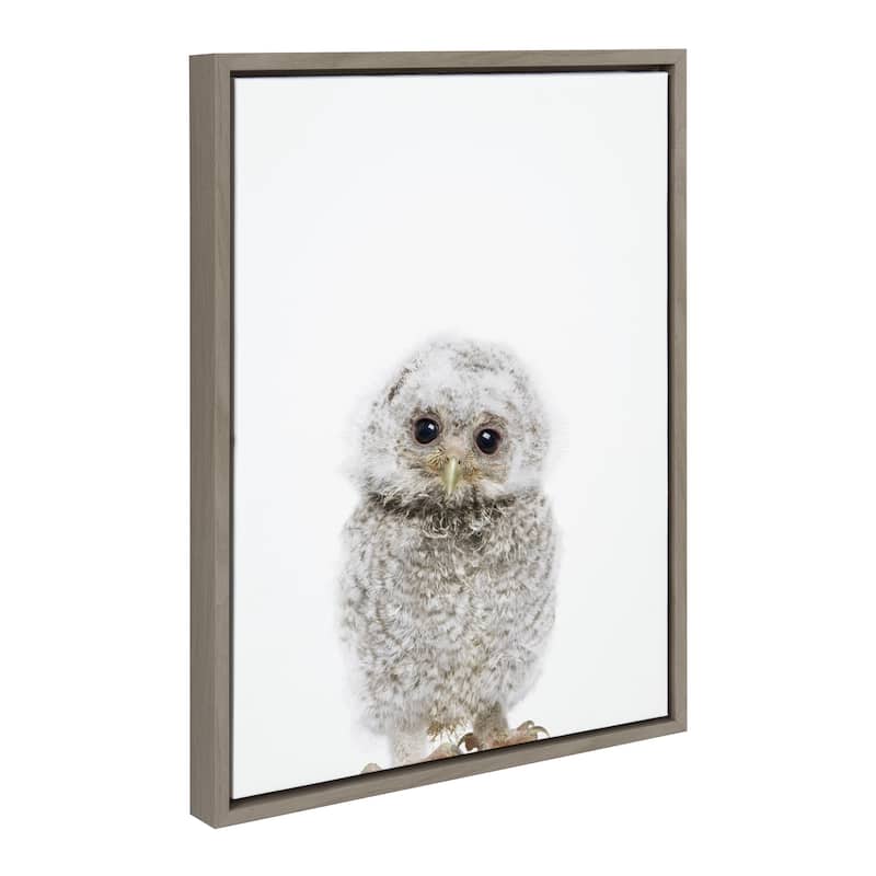 Kate and Laurel Sylvie Animal Studio Owl Framed Canvas by Amy Peterson Art Studio - 18x24 - Grey