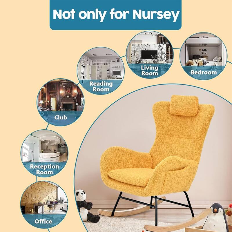 Teddy Upholstered Rocking Chair with Padded Seat, Backrest & Armrests - 26.38 "W* 34.25"D *36.22 "H