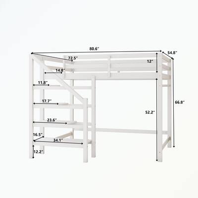 Full Size Loft Bed with Built-in Storage Staircase
