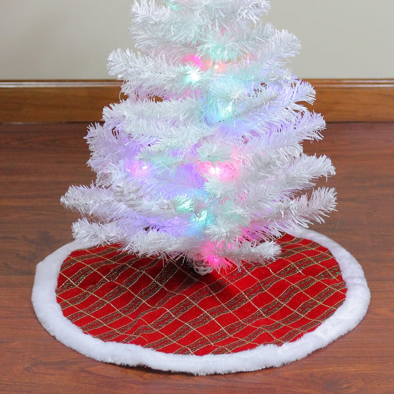 20" Red and Gold Plaid Glittered Mini Christmas Tree Skirt - 20