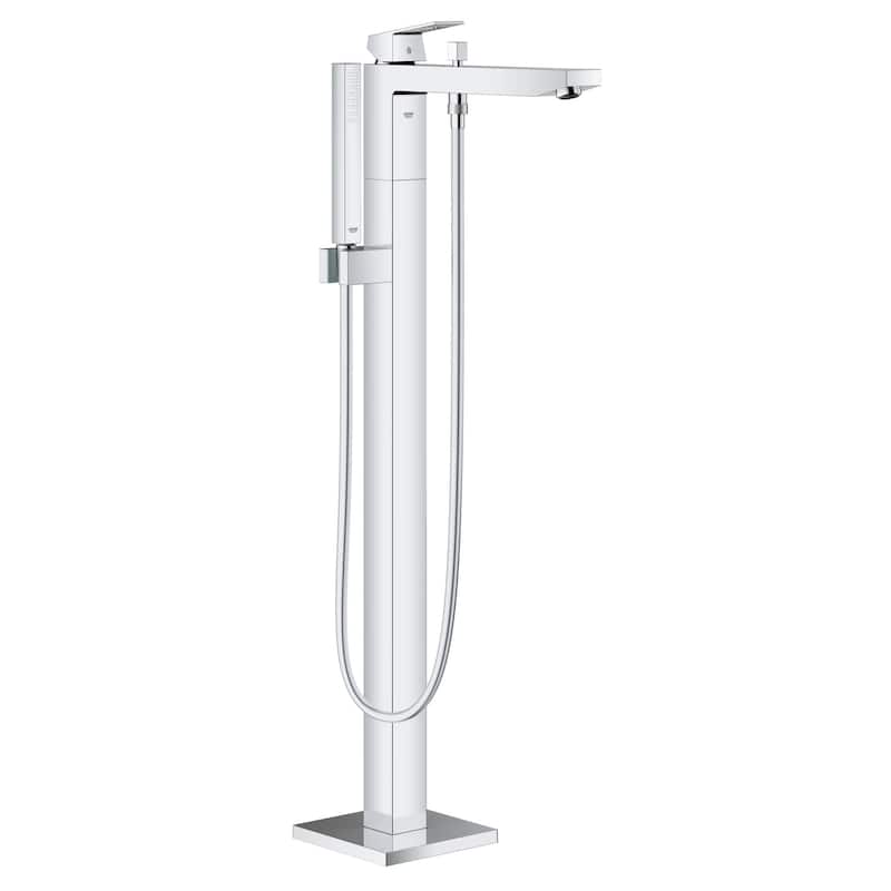 Grohe Eurocube Floor Mounted Tub Filler with Handle and Built-In - Starlight Chrome