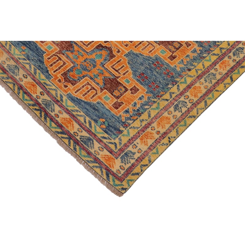 Rustic Balochi Burnett Blue/Beige Hand Knotted Wool Rug - 3'11'' x 6'0''