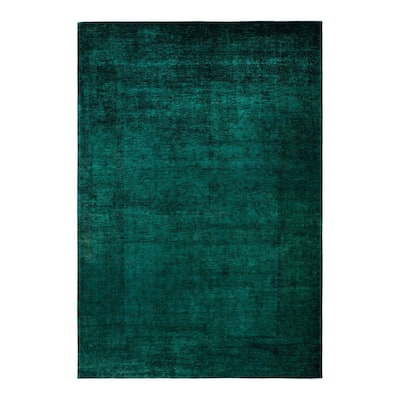 Overton Hand Knotted Wool Vintage Inspired Modern Contemporary Overdyed Green Area Rug - 12' 1" x 17' 5"
