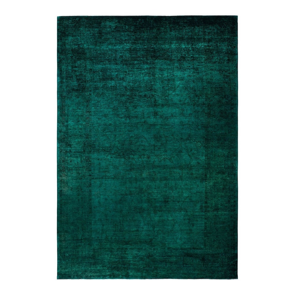 Overton Hand Knotted Wool Vintage Inspired Modern Contemporary Overdyed Green Area Rug - 12' 1" x 17' 5"