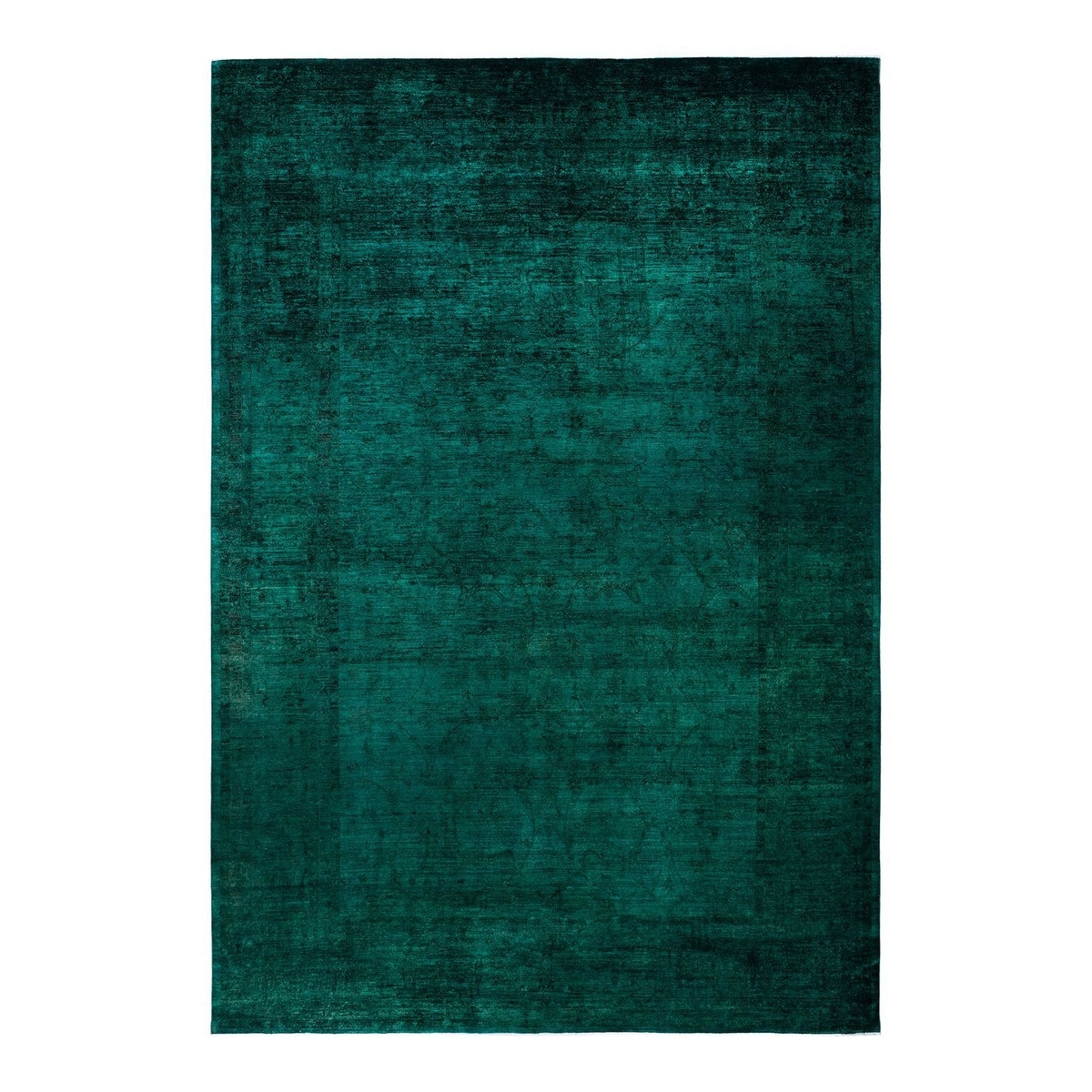 Overton Hand Knotted Wool Vintage Inspired Modern Contemporary Overdyed Green Area Rug - 12' 1" x 17' 5"
