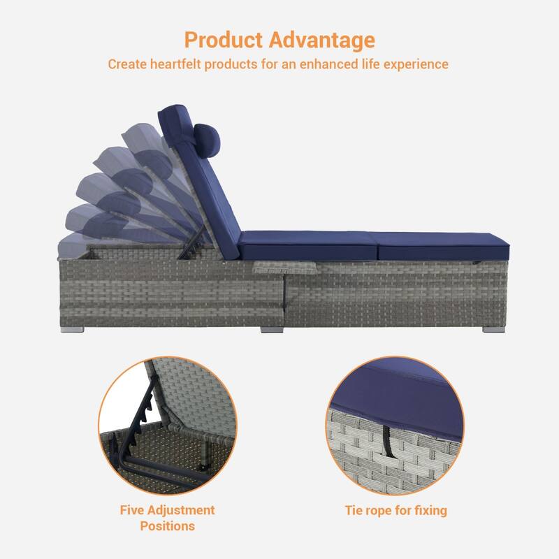 SANSTAR 2-piece Patio Chaise Lounge Chairs, Rattan Reclining Chair Pool Adjustable Backrest Sunbathing Wicker Recliners