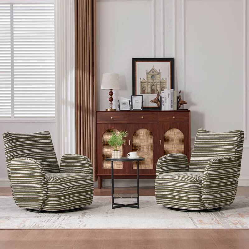 Swivel Striped Accent Chair with Metal Base, Modern Arm Chair for Living Room, Fabric Club Single Sofa Chair