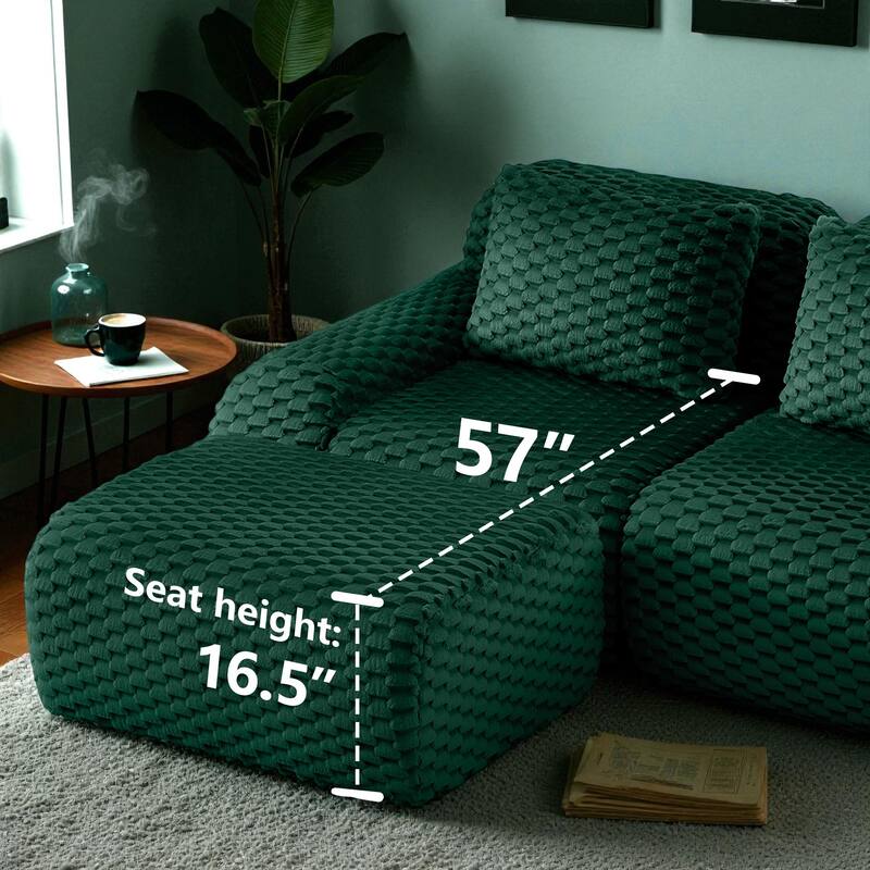 82" Modern L-Shaped Modular Sectional Sofa, Flannelette Fabric Oversized 2-Seater with Movable Ottoman & No-Assembly Design