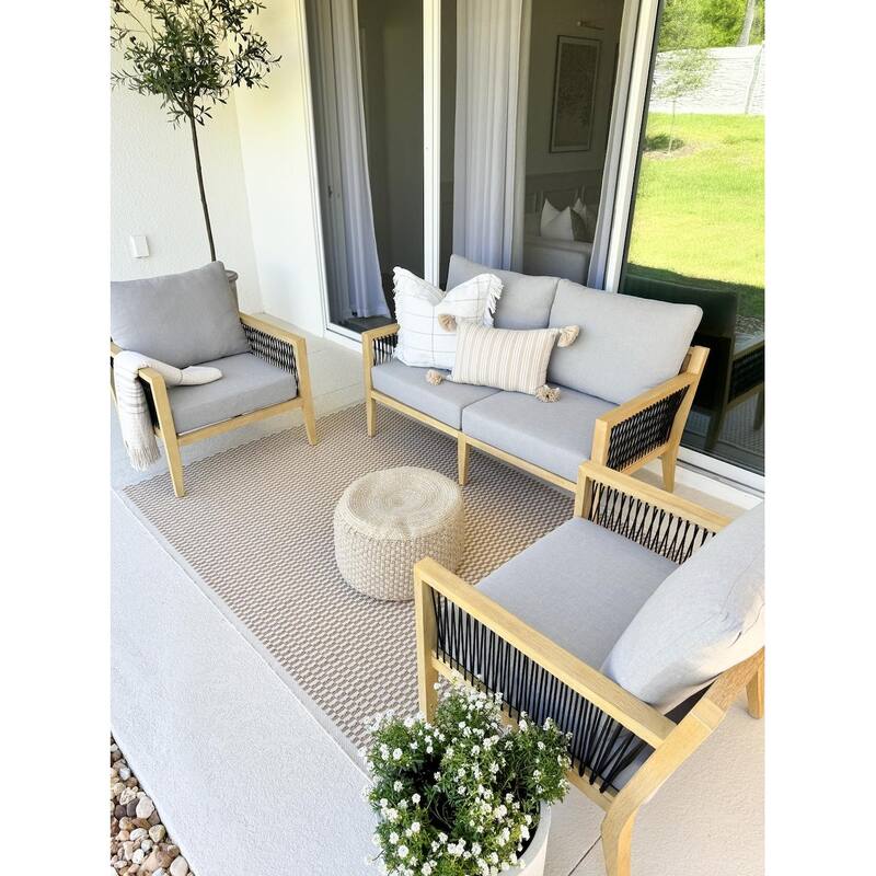 Freya Bohemian Wooden Armchair, Outdoor Patio Chair, Solid Acacia Wood Frame