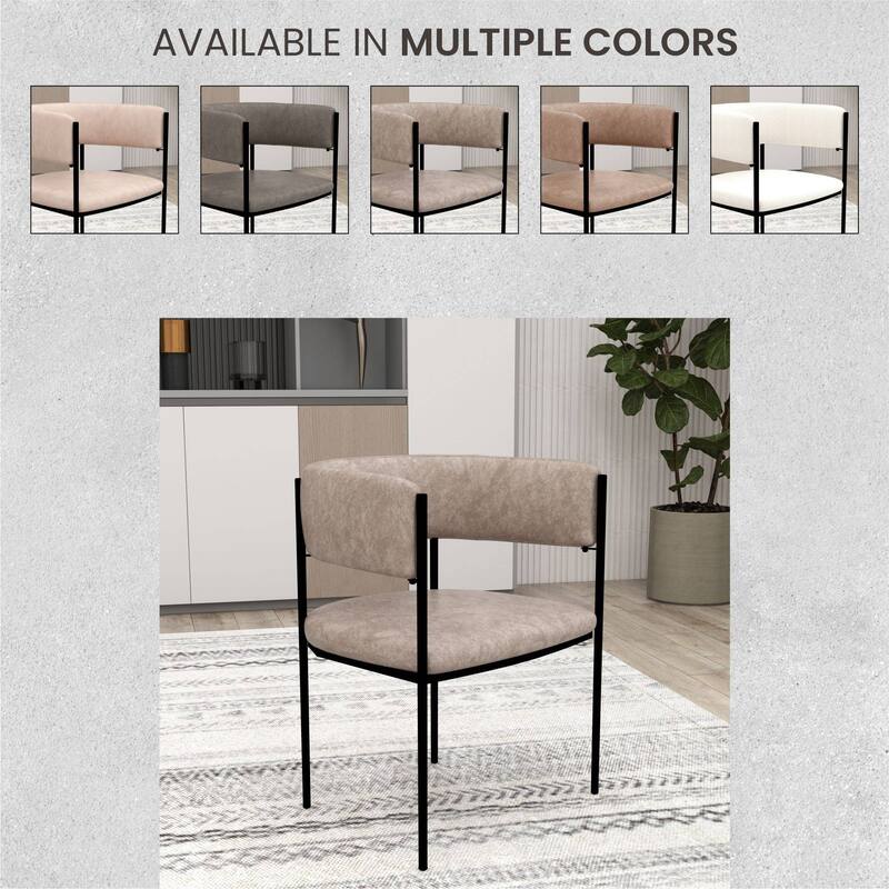 Dining Chair in Leather with Open-Back and Powder Coated Iron Legs Set of 2