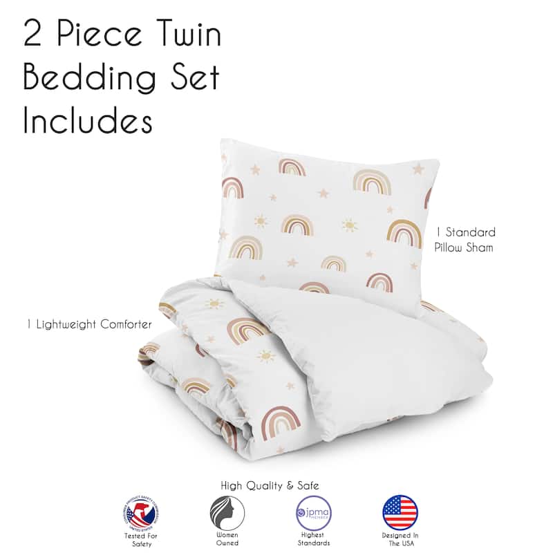 Boho Rainbow Girl 2pc Twin Comforter Set - Blush Pink Dusty Rose Gold Yellow Mauve Taupe Beige Tan Bohemian Stars Sun Celestial