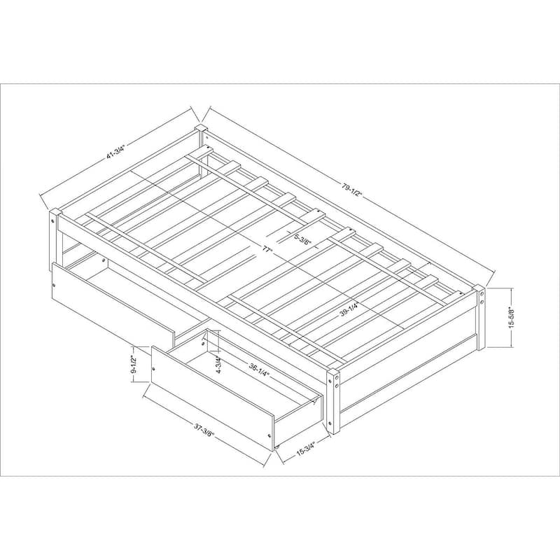 Twin Platform Bed Frame with 2 Storage Drawers, Wood Twin Bed Frames for Kids Toddler Girls Boys