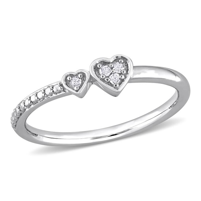 Miadora Diamond Accent Double Heart Promise Stacking Ring in Sterling Silver