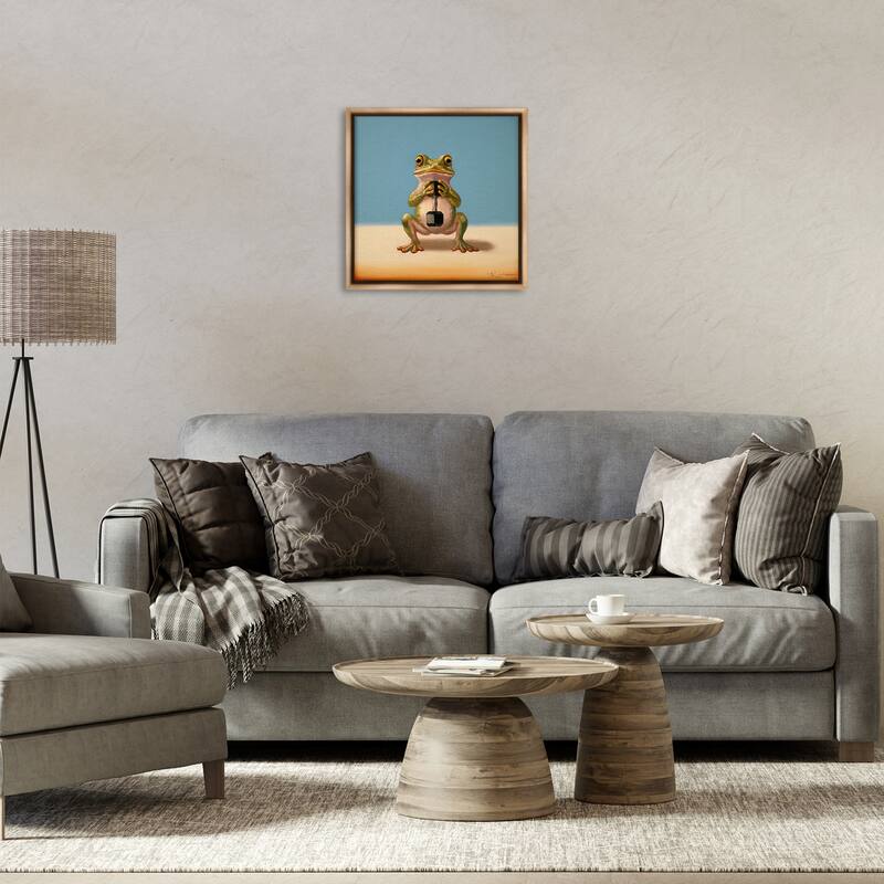 Stupell Frog Lifting Weights Framed Floater Canvas Wall Art Design By Lucia Heffernan