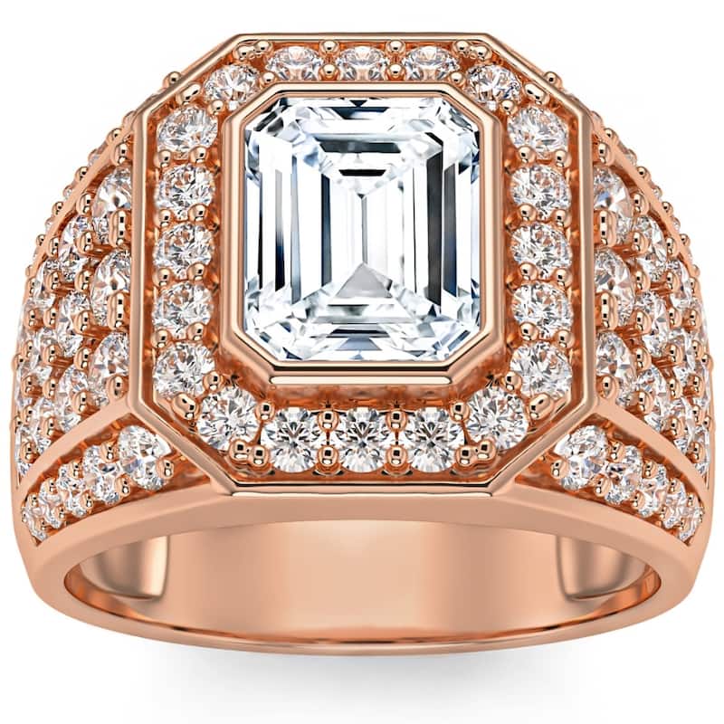 Bliss Diamond 3Ct Emerald Cut Diamond Men's Ring in White, Yellow or Rose Gold Lab Grown - 9.5 - Rose
