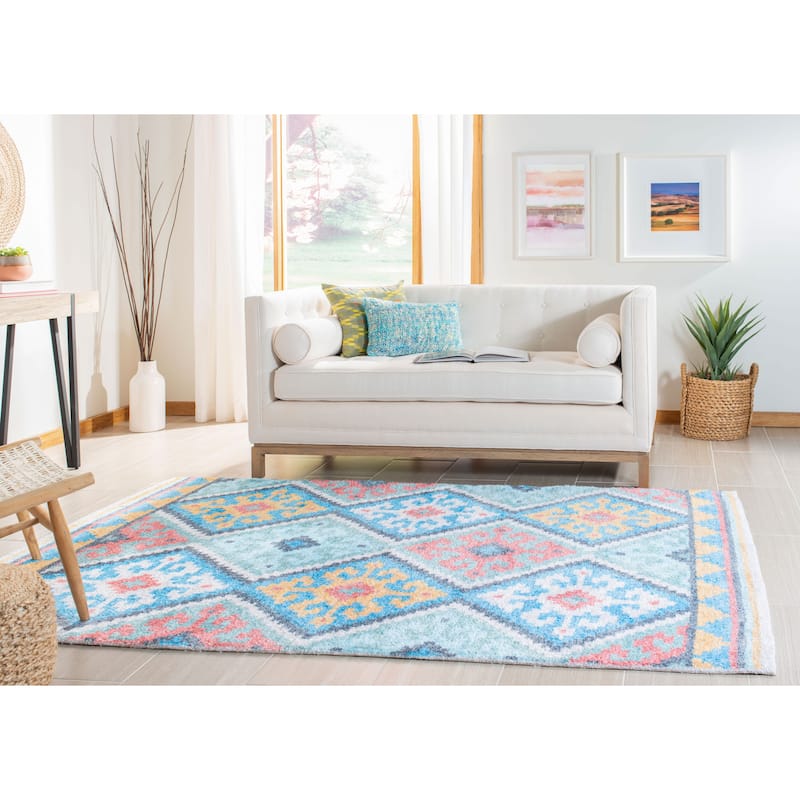 SAFAVIEH Handmade Saffron Karlie Modern & Contemporary Tribal Blue/Aqua Cotton