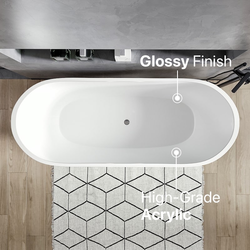 Eviva Clair 60" Glossy White Acrylic Freestanding Bathtub