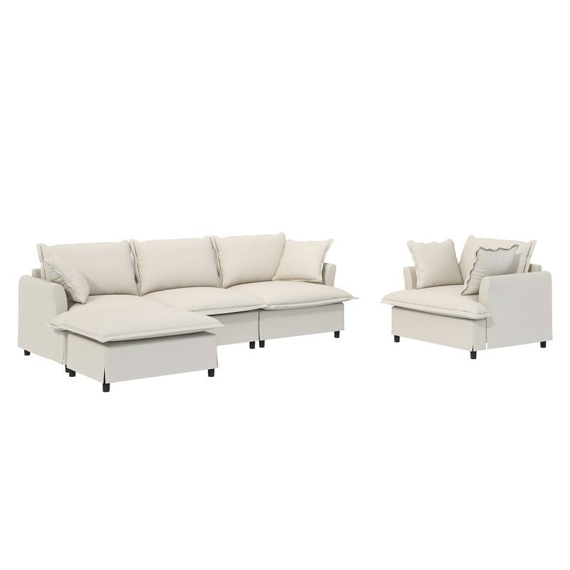 3-Piece Chenille Modular 5-Seat Sectional Set with Ottoman & Spring Cushions
