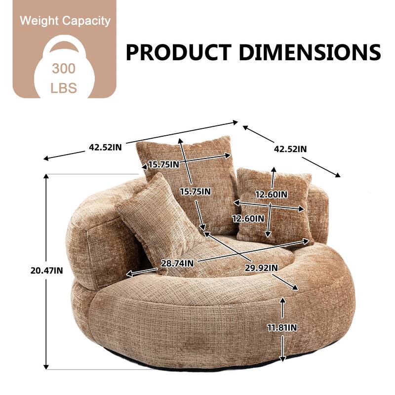 Chenille Upholstered Durable Comfort Lounger High Back Bean Bag Lazy Sofa With Three Pillows