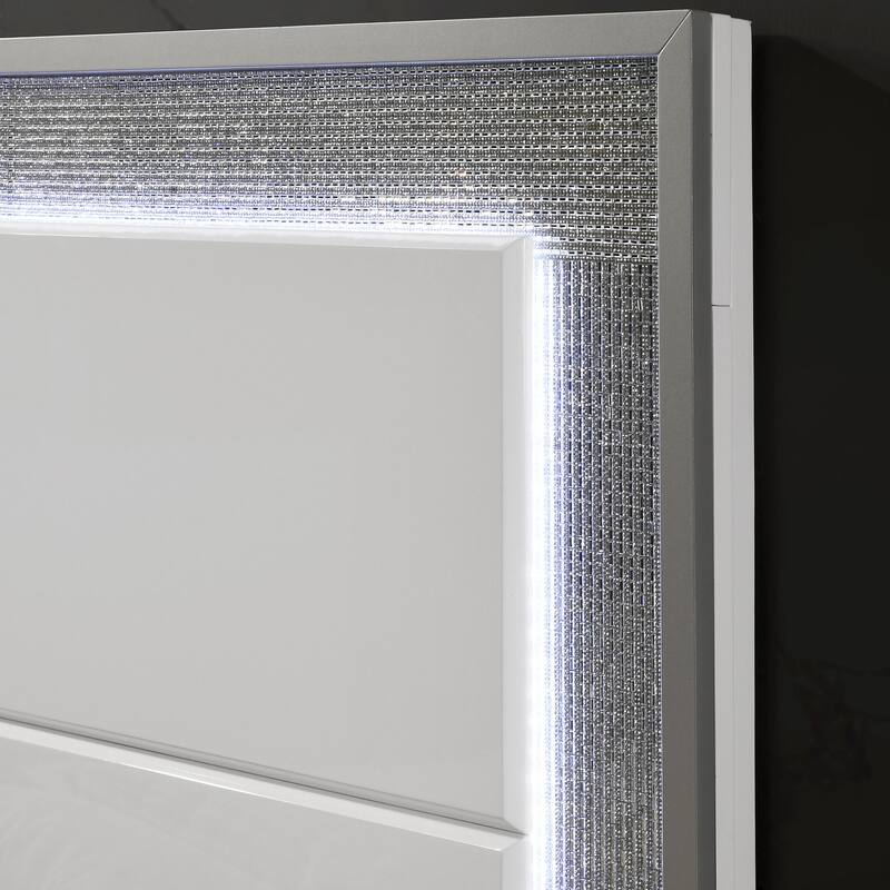 Furniture of America Roon Modern White Wood Panel Bed with LED on Headboard