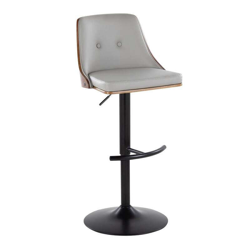 Carson Carrington Oscar Adjustable Bar Stool with Rounded T Footrest (Set of 2) - Light Grey Faux Leather/Walnut Wod/Black