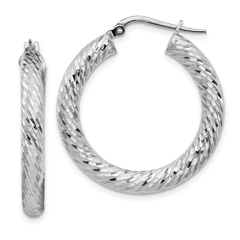 Curata 14k White Gold Sparkle Cut Round Hoop Earrings - 29.25x28.25mm
