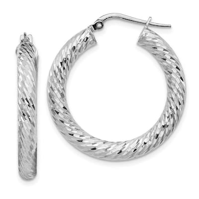 Curata 14k White Gold Sparkle Cut Round Hoop Earrings - 29.25x28.25mm