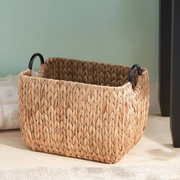 Rectangular Curve Water Hyacinth Woven Wicker Trunk with Handles - 26
