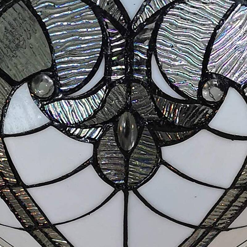 Tiffany Style Ceiling Lamp Fixture Semi Flush 16" Wide White Stained Glass 2 Dining Room Gift AM216HL16B Amora Lighting