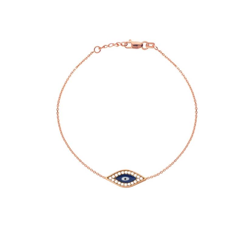 Curata 925 Sterling Silver 7" Cubic Zirconia Enamel Evil Eye Adjustable Bracelet - Rhodium, Yellow and Rose Gold Plated - Rose Gold Plated