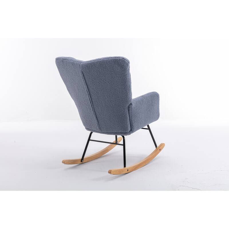 Light Blue Teddy Modern 31.5" High Back Upholstered Buttons Tufted Rocking Chair with Solid Wood Legs and Metal Base