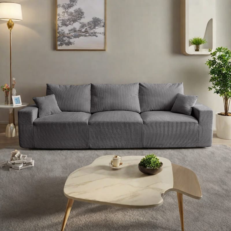 110" Corduroy 4-Seater Sofa,Slow-Recovery Foam (72hr Expansion, No Assembly Required) - Grey