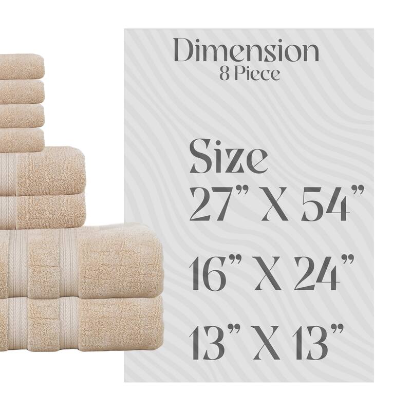 Home Weavers Elegance Essentials 550GSM Cotton Zero Twist Super Absorbent Bath Towel Set of 8