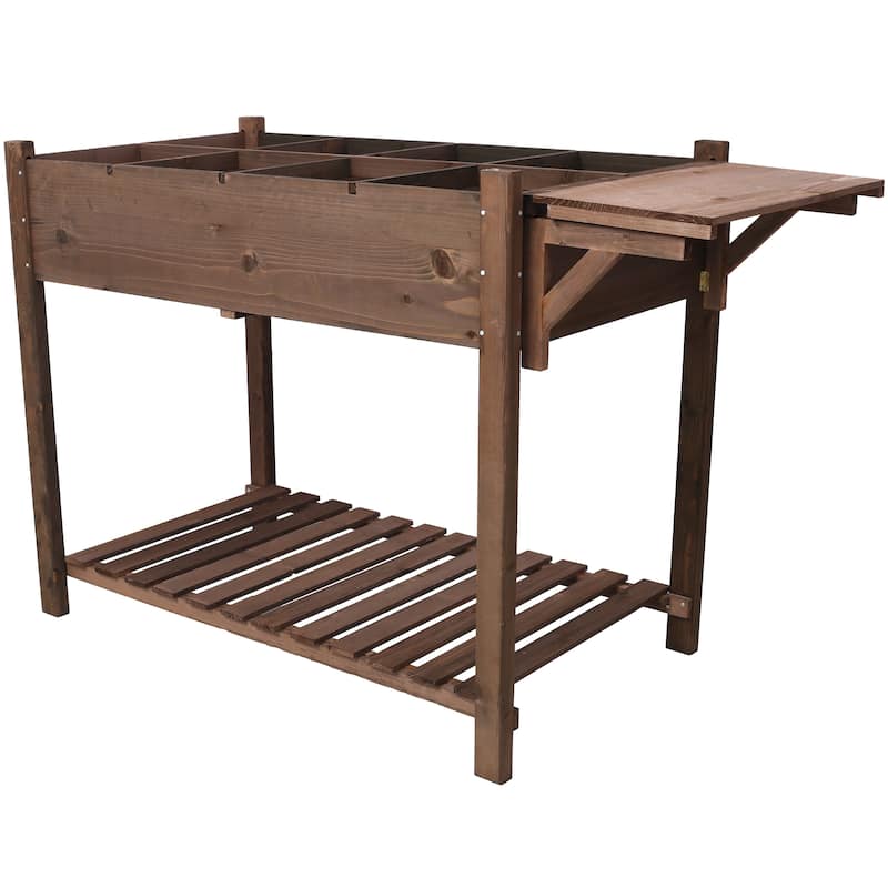 8-Grid Wooden Raised Garden Bed with Foldable Ledge and Fabric Liner for Healthy Plants - 49” x 22” x 32”