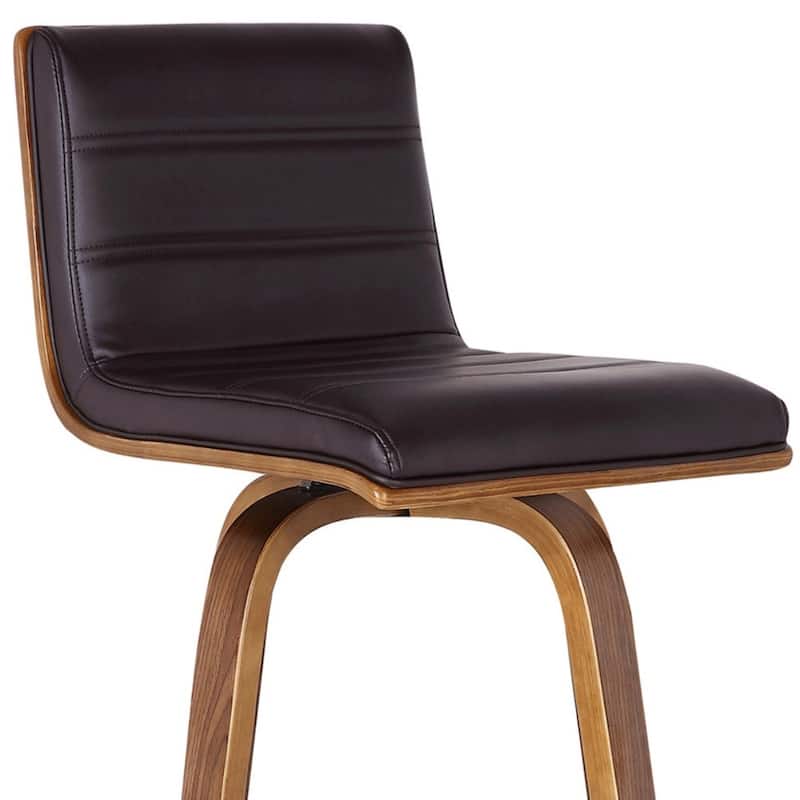 Modern Swivel Bar Stool with Low Backrest and Footrest Upholstered Walnut Finish Solid Wood Frame