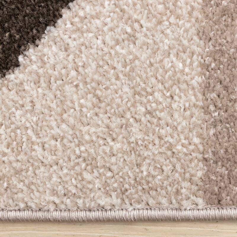 Marley Collection - Geometric Curves Taupe Oxblood Area Rug