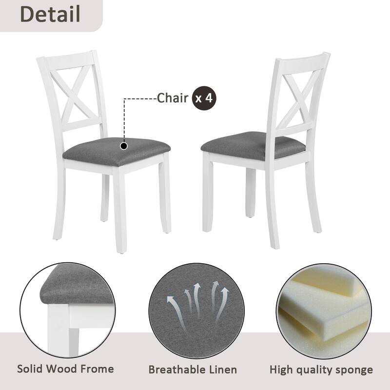 5-Piece Wooden Dining Table Set, Kitchen Table Chairs Set with Square Table, 4 X-Shaped Backrest Upholstered Chair